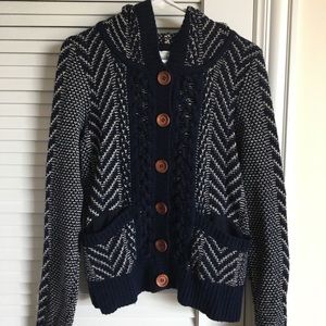 Anthropologie Navy & White Cardigan Sweater Large
